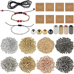 Color mezclado 1600 piezas 8 estilos de cuentas de plástico abs, cuentas electrochapadas ecológicas, rondo, con 2 paquetes de cordones de algodón y 8 tarjetas de presentación, color mezclado, 3 mm, agujero: 1.4 mm