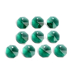 Teal Glass Chandelier Pendants, Octagon Charm, Faceted, Teal, 14x14x7.5mm, Hole: 1.4~1.6mm