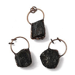 Турмалин Натуральный черный турмалин большие кулоны, подвески-самородки с латунной фурнитурой из красной меди и соединительными кольцами, 51~55x30~27x17~19.5 мм, отверстие : 6.5 мм