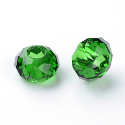 Dark Green Glass European Beads, Large Hole Beads, No Metal Core, Rondelle, Dark Green, 14x8mm, Hole: 5mm