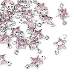 Pink SHEGRACE Brass Pave Cubic Zirconia Star Connector Charms, Cadmium Free & Nickel Free & Lead Free, Long-Lasting Plated, Real Platinum Plated, Pink, 11x7x3mm, Hole: 0.9mm & 1mm