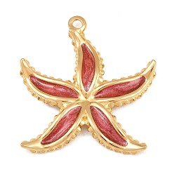 Red 304 Stainless Steel Enamel Pendants, Starfish Charms, Ion Plating(IP), Real 18K Gold Plated, Red, 43x40x3mm, Hole: 3mm