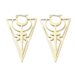 Золотой 304 полый треугольник из нержавеющей стали с серьгами-кольцами для женщин, золотые, 66x38x1~2 мм