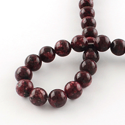 Dark Red Dyed Natural Sesame Jasper Round Beads Strands, Dark Red, 8mm, Hole: 1mm, about 48pcs/strand, 14.9 inch