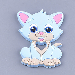 Hellblau Umweltfreundliche Silikonkätzchen-Cabochons in Lebensmittelqualität, Comic-Katze, hellblau, 90~91x64x9.5 mm