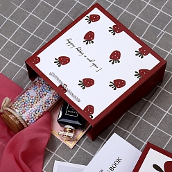 Клубника Складные картонные бумажные подарочные коробки, подарочная упаковка, прямоугольник с ручкой, клубника, 20x8x20 см