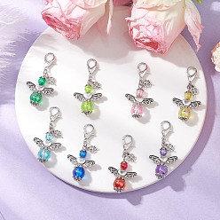 (52) Непрозрачная лаванда Акриловые подвесные украшения ангела, с цинковым сплавом застежками омаров коготь, разноцветные, 46.5 мм, 8 шт / комплект