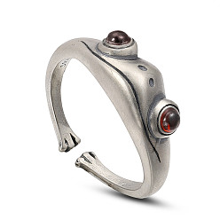 Antique Silver 925 Thailand Sterling Silver Cuff Rings, Open Rings, with Natural Gemstone, Frog, Antique Silver, Size 9, 19mm