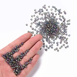 Dark Gray Round Glass Seed Beads, Transparent Colours Rainbow, Round, Dark Gray, 4mm