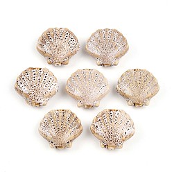 Персиковый Слойка Фарфоровые бусины ручной работы, фантазии античного стекла фарфора, формы раковины, розовые, 25~27x27~29.5x10.5~12 мм, отверстие : 2 мм