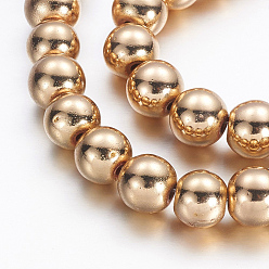 Гальванический Розовый Золотой Гальванизировать немагнитных синтетический гематит бисер пряди, бисер нитей, круглые, розовое золото, 10 мм, отверстие : 2 мм, около 48 шт / нитка, 15.7 дюйм