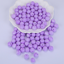 Violet Round Silicone Focal Beads, Chewing Beads For Teethers, DIY Nursing Necklaces Making, Violet, 15mm, Hole: 2mm