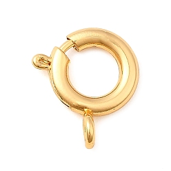 Настоящее золото 18K Латунная застежка пружинного кольца, стойки покрытие, без никеля , реальный 18 k позолоченный, 12.5x10x2 мм, отверстие : 1.6 мм