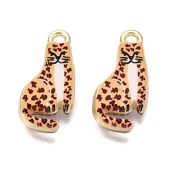 Sandy Brown Printed Alloy Pendants, Rack Plating, Cat Shape Charms, Cadmium Free & Nickel Free & Lead Free, Golden, Sandy Brown, 21x10x3.5mm, Hole: 1.8mm
