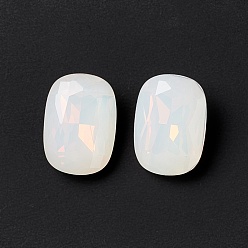 White Opal Opal Style K9 Glass Rhinestone Cabochons, Pointed Back & Back Plated, Octagon Rectangle, White Opal, 14x10x5mm
