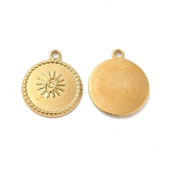Настоящее золото 18K Ионное покрытие (ip) 304 подвески из нержавеющей стали со стразами, плоский круглый с глазом и солнцем, реальный 18 k позолоченный, 18.5x16x1.5 мм, отверстие : 1.5 мм, пригодный для стразов 1 мм