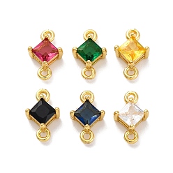 (52) Непрозрачная лаванда Подвески-коннекторы из латуни с кубическим цирконием в форме ромба, стойки покрытие, реальный 18 k позолоченный, долговечный, без свинца и без кадмия, разноцветные, 10.5x7x4 мм, отверстие : 1.2 мм