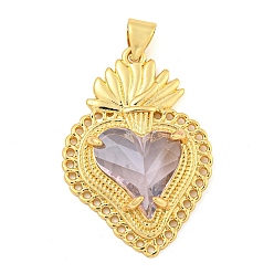 Лиловый Стойки обшивки латунные подвески, со стеклом, долговечный, без кадмия и без свинца, клубника прелести, сирень, 30x21x6.5 мм, отверстие : 4x3.5 мм