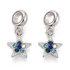 Индиколит Европейские подвески из сплава с покрытием для стойки, со стразами, Подвески с большими отверстиями, без кадмия, без никеля и без свинца, платина, звезда, Indicolite, 24 мм, отверстие : 5 мм, звезды: 14.5x11.5x2 mm