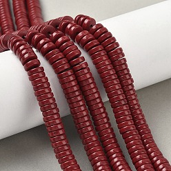 Темно-Красный Крашеные нити из натурального магнезита, диск, Heishi бусы, темно-красный, 8x2.5 мм, отверстие : 1 мм, около 149 шт / нитка, 15.35~15.55'' (39~39.5 см)