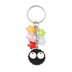 Colorful Biscuits with Eyes Resin Pendant Keychain, with Acrylic Star Charms and Iron Keychain Ring, Colorful, 8.2cm