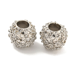 Платина Стойки покрытие сплава европейские шарики, бусины с большим отверстием, без кадмия, без никеля и без свинца, круглая с цветком, платина, 11x10 мм, отверстие : 4.5 мм
