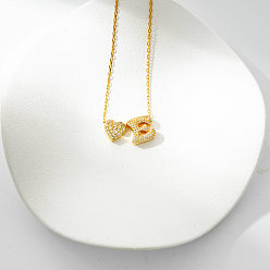 Letter E Ожерелья с подвеской в виде сердца из латуни с микропаве из прозрачного кубического циркония, золотые, Письмо E, 16.14 дюйм (41 см)