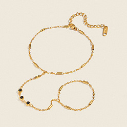 Настоящее золото 18K 304 Браслеты из нержавеющей стали с микропаве из кубического циркония, Браслеты с колонновидными звеньями для женщин, реальный 18 k позолоченный, 6.89 дюйм (17.5 см)