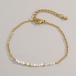 Лунный Камень Браслеты из натуральных бусин лунного камня, 304 ювелирные изделия из троса из нержавеющей стали для женщин