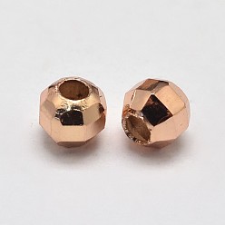 Розовое Золото PVD вакуумное покрытие латунные круглые граненые разделительные бусины, розовое золото , 4 мм, отверстие : 1.5 мм