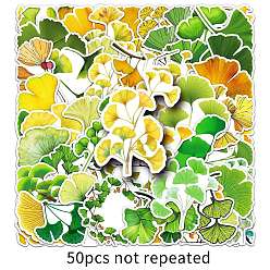 Зеленый лайм 50шт. ПВХ-наклейка с изображением листьев гинкго, самослипание, для чемодана, скейтборде, холодильник, шлем, оболочка мобильного телефона, зеленый лайм, 55~85 мм