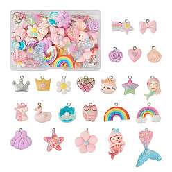 (52) Непрозрачная лаванда 46шт 23 стили подвески из непрозрачной и прозрачной смолы, с платиновыми тоновыми железными петлями, корона и девушка и сова и кошка, разнообразные, разноцветные, 15.5~46x14~30x4~8 мм, отверстие : 2 мм, 2 шт / стиль