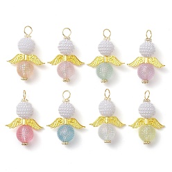 Golden Imitation Pearl Acrylic and Transparent Acrylic Beads Pendant, Angel, Golden, 31.5x22x9.5mm, Hole: 3.5mm
