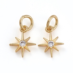 Золотой Латунные микро проложить кубического циркония подвески, с целью перехода в кольце, звезда, прозрачные, золотые, 10x8x2 мм, отверстие : 3 мм