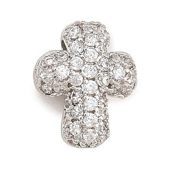 Platinum Brass Micro Pave Clear Cubic Zirconia Charms, Cross Charms, Rack Plating, Long-Lasting Plated, Lead Free & Cadmium Free, Platinum, 11x9x4.5mm, Hole: 3x2mm