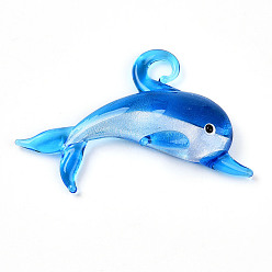 Озёрно--синий Большие подвески, лэмпворк, ручная работа , прелести дельфинов, Плут синий, 45~47x64~67x9~10 мм, отверстие : 6~7x5~6 мм