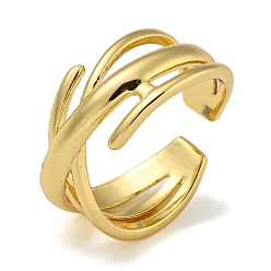 Настоящее золото 18K Латунные открытые кольца манжеты, без кадмия и без свинца, кольца крест-накрест для женщин, реальный 18 k позолоченный, 10.5 мм, регулируемый