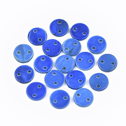 Royal Blue Spray Paint Freshwater Shell Links connectors, Flat Round, Royal Blue, 10x2mm, Hole: 1.4mm