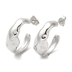 Color de Acero Inoxidable 304 Pendientes de botón redondos retorcidos de acero inoxidable que no se deslustran, pendientes de medio aro, color acero inoxidable, 23x9 mm