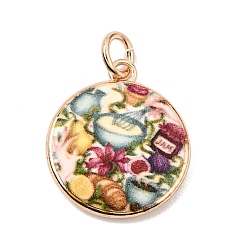 Doré  Pendentifs en laiton, breloques rondes à motifs alimentaires, colorées, or, 20.5x18x3mm, Trou: 4mm