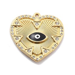 Сердце 304 подвески из нержавеющей стали с эмалированными стразами, вакуумное покрытие pvd, злые глаза, реальный 18 k позолоченный, сердце, 31.5x31x3 мм, отверстие : 1.6 мм