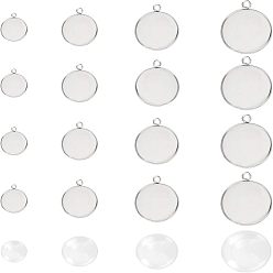 Нержавеющая Сталь Цвет Наборы для изготовления кулонов своими руками, с 304 комплектами кабошона из нержавеющей стали и стеклянными кабошонами, цвет нержавеющей стали, настройки кабошона: 80 шт. / набор