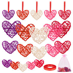 (52) Непрозрачная лаванда 20шт 15 стили сердце ротанговые шары, с 2 подарочными пакетами из органзы и атласной лентой длиной 10 ярдов, елка украшение свадьба день рождения украшение партии, разноцветные, 42~400x10~300x12~17 мм