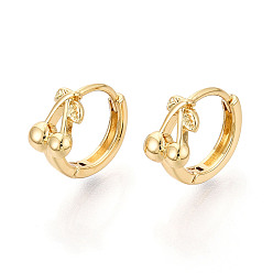 Настоящее золото 18K Латунные серьги обруча, вишня, реальный 18 k позолоченный, 11.5x12.5x6 мм