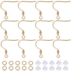 Настоящее золото 18K 50 шт. 304 крючки для серег из нержавеющей стали, провод уха, французские крючки с катушкой, с 50открытыми соединительными кольцами и 50пластиковыми ушными гайками, реальный 18 k позолоченный, 21 мм, отверстие : 2 мм, штифты : 0.8 мм