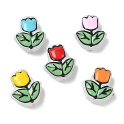 (52) Непрозрачная лаванда Прозрачные стеклянные эмалевые бусины, бусины ручной работы, цветок, окрашенная и подогревом, разноцветные, 16~17x14~15x7~8 мм, отверстие : 1~1.4 мм