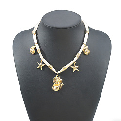 Shell Shape Ocean Alloy Sea Animals Pendant White Cord Necklaces for Women, Golden, Shell Shape, 18.11 inch(46cm)