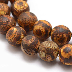3-Eye Tibetan Style 3-Eye dZi Beads, Natural Weathered Agate Bead Strands, Round, Dyed & Heated, Camel, 10mm, Hole: 1mm, about 18pcs/strand, 7.5 inch