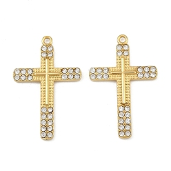 Кристалл 304 из нержавеющей стали горный хрусталь подвески, религия крест прелести, вакуумное покрытие pvd, реальный 18 k позолоченный, кристалл, 27.5x17.5x2 мм, отверстие : 1.2 мм