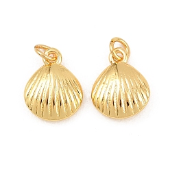 Shell Shape Латунь прелести, без свинца и без кадмия, стойки покрытие, долговечный, реальный 18 k позолоченный, формы раковины, 11.5x9.5x3.5 мм, Перейти кольцо: 4x0.7 мм, внутренний диаметр: 2.5 мм